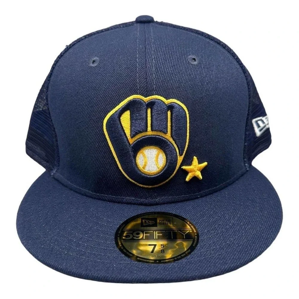 New Era 59FIFTY Milwaukee Brewers Navy Blue Mesh Fitted Men's Hat 7 5/8